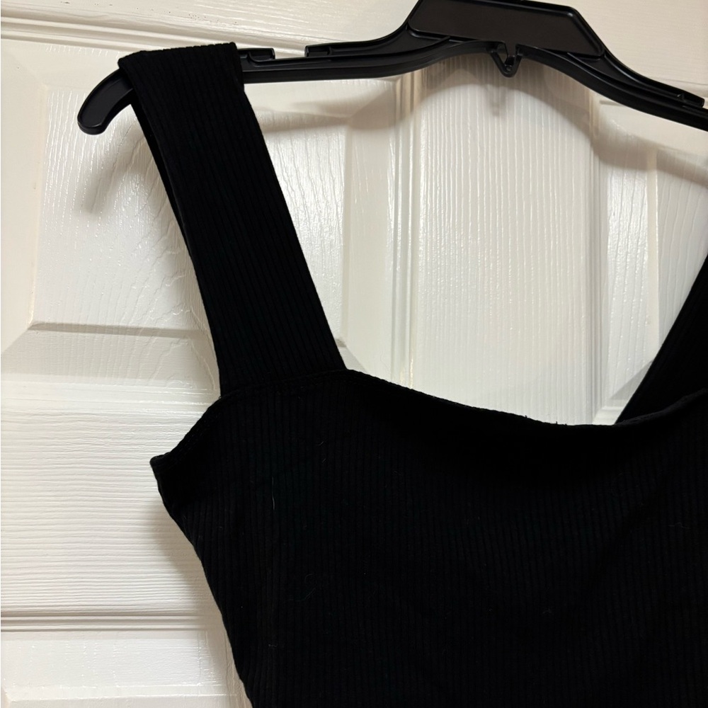 REFORMATION Black Ribbed Square Neck Cropped Top - Picture 4 of 8
